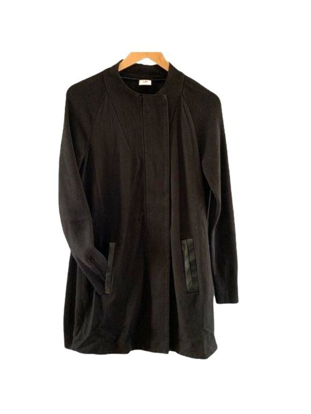 Cabi Black Tailor Coat With Faux Leather Pockets Size S Style 3351 Medium Length